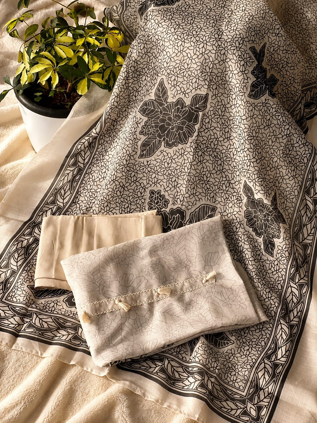 LINEN COTTON UNSTICHED 3 PC SET