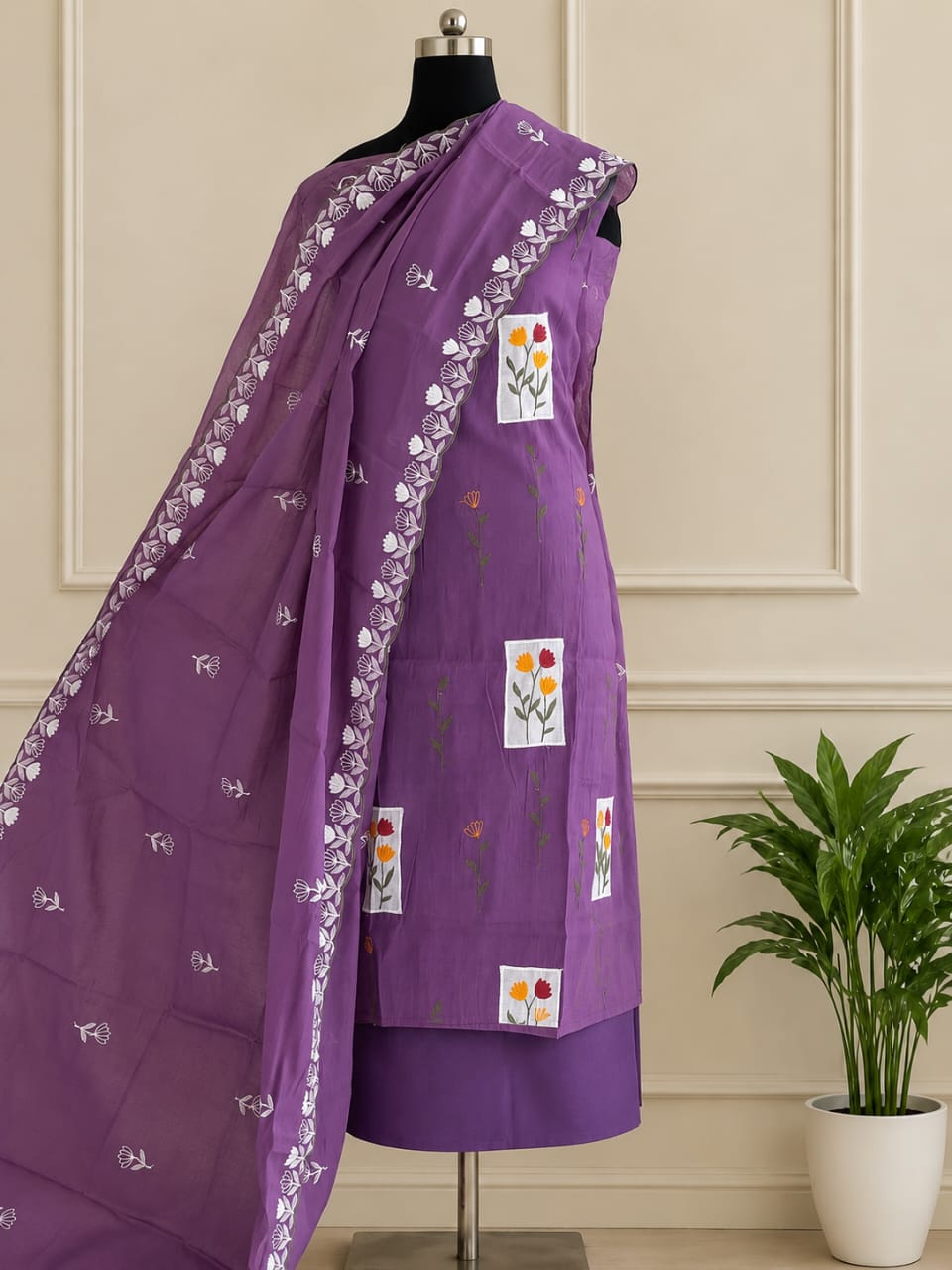 MUL CHANDERI UNSTICHED 3 PC SET