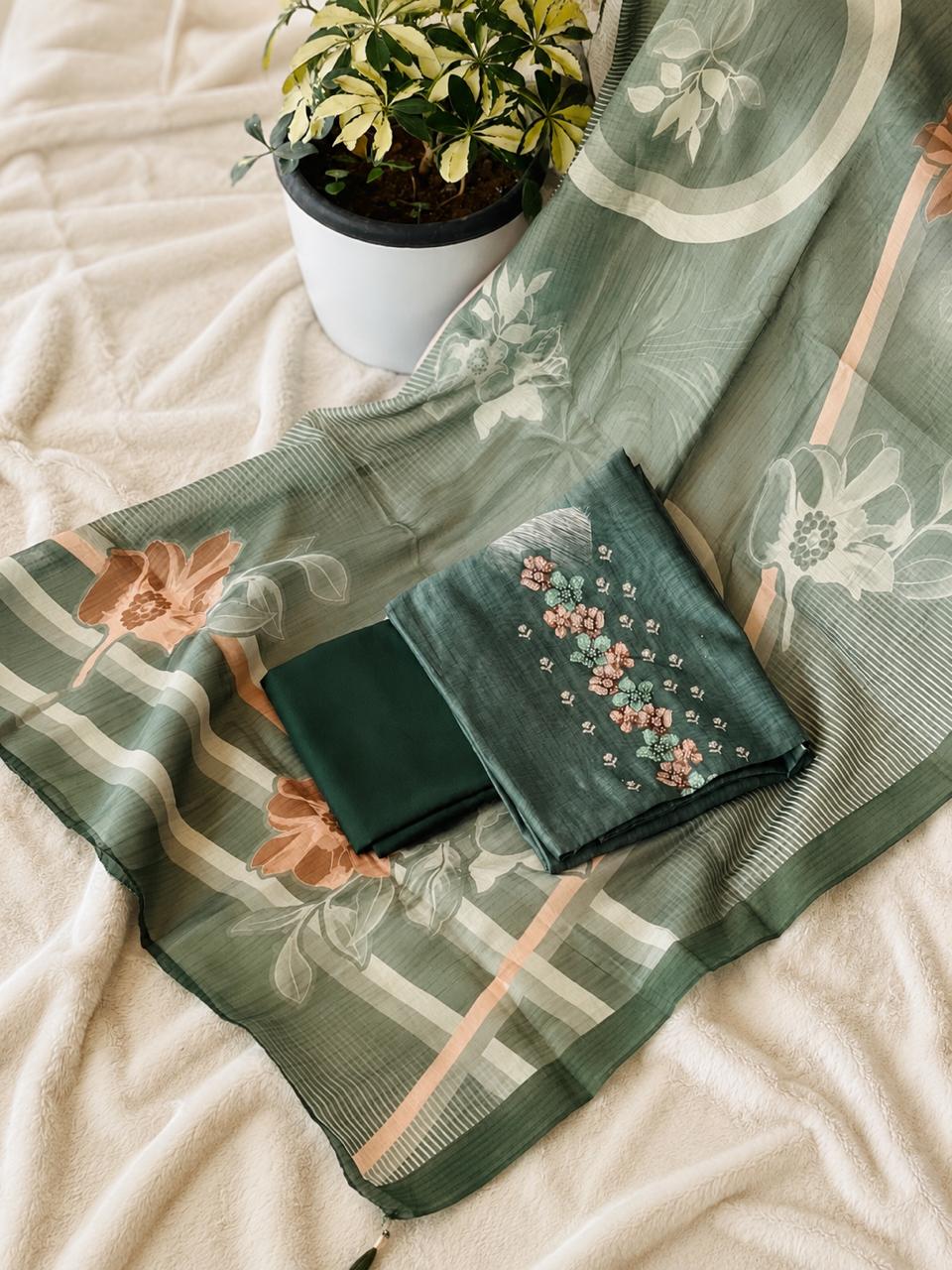 CHANDERI UNSTICHED 3 PC SET